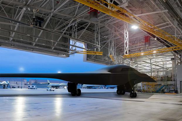 This is an artist rendering of a B-21 Raider concept in a hangar at Ellsworth Air Force Base, S.D. Ellsworth AFB is one of the bases expected to host the new airframe. (Courtesy graphic by Northrop Grumman) This is an artist rendering of a B-21 Raider.
